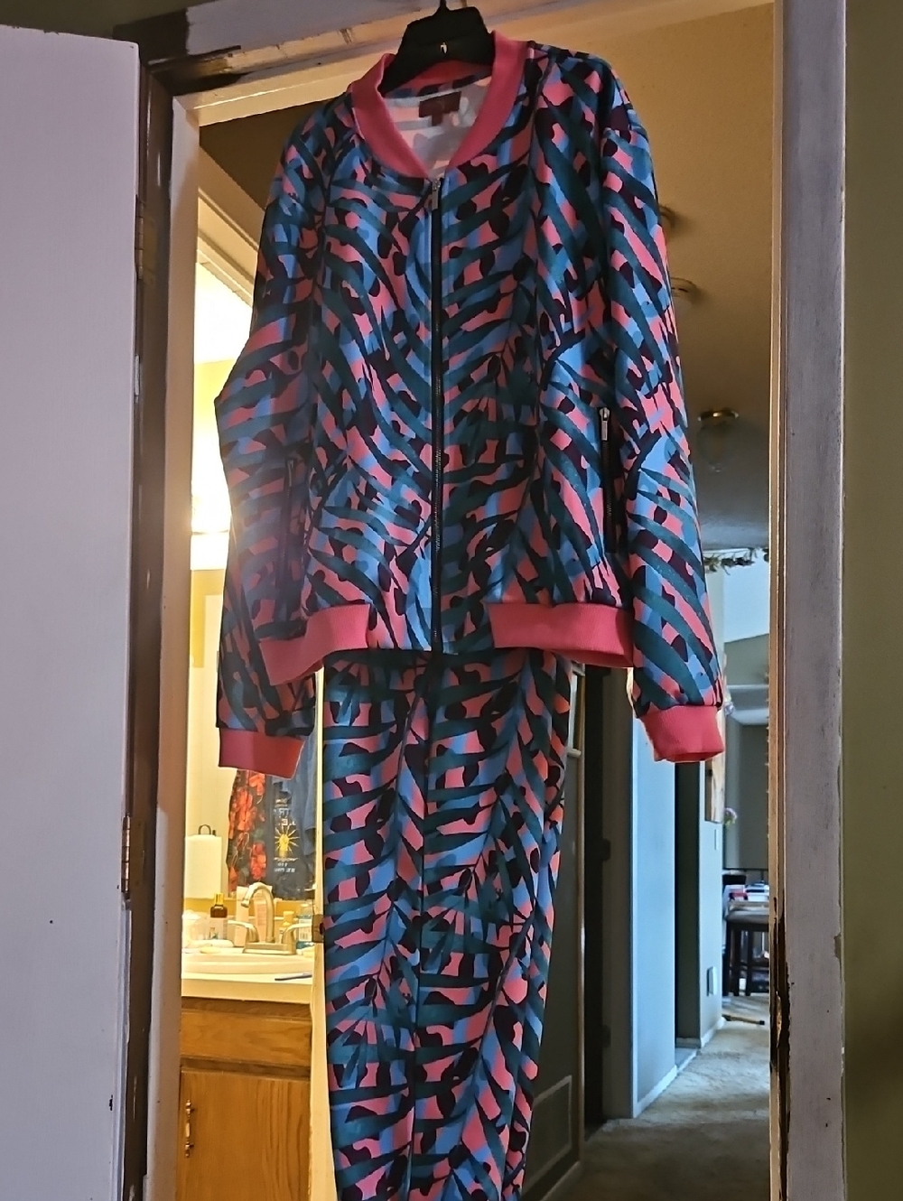 Sassy Jones Pink & Blue Abstract Track Jacket with Matching Pants